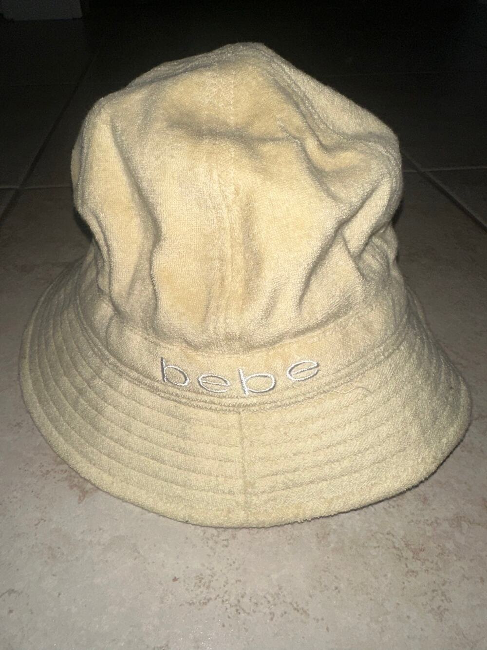 bebe Beige Terry Cloth Bucket Hat 100% Cotton One Size Y2K Logo
